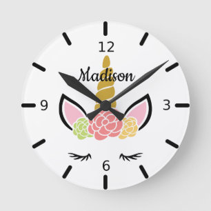 Personalised Floral Sleeping Unicorn Round Clock