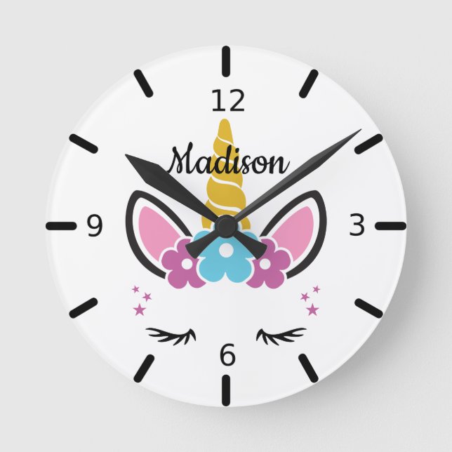 Personalised Floral Sleeping Unicorn Round Clock (Front)