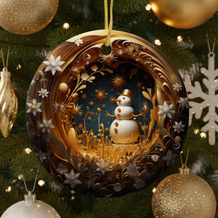 Personalised Floral Snowman Christmas Ceramic Ornament