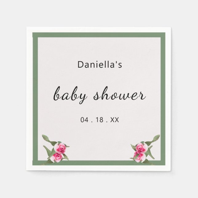 Personalised Floral Spray Baby Shower Napkin (Front)