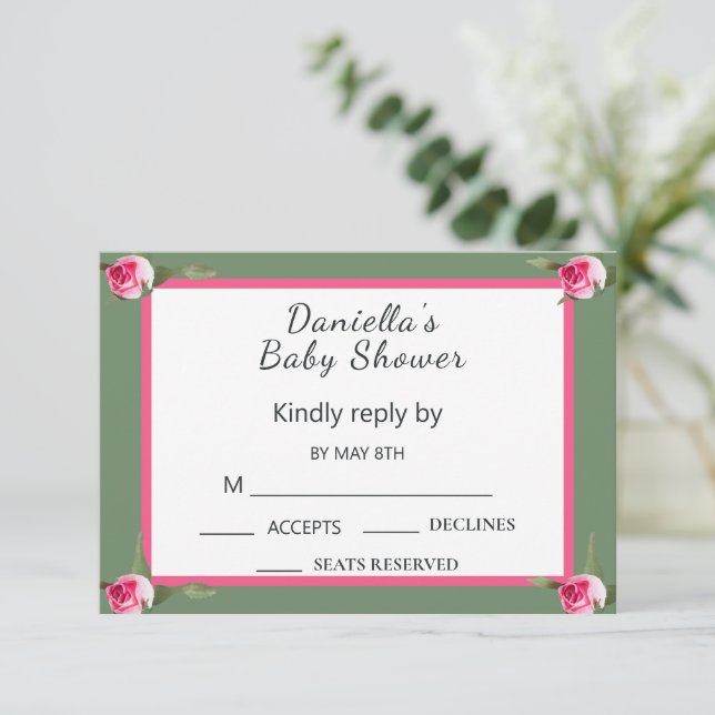 Personalised Floral Spray Baby Shower RSVP Card (Standing Front)