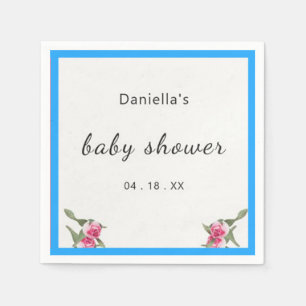 Personalised Floral Spray Blue Baby Shower Napkin