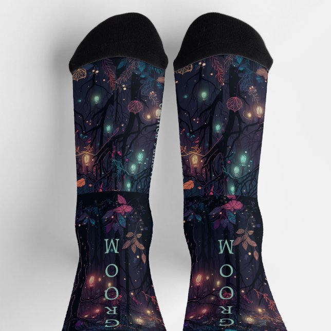 Personalised Floral Spray Fantasy Art Groom Socks (Top)