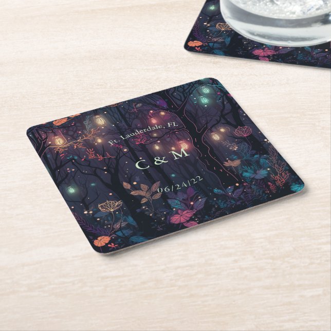 Personalised Floral Spray Fantasy Art Square Paper Coaster (Angled)