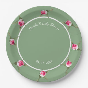 Personalised Floral Spray Green Paper Plate