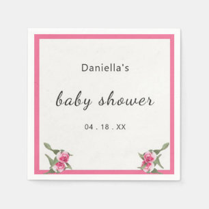 Personalised Floral Spray Red Baby Shower Napkin