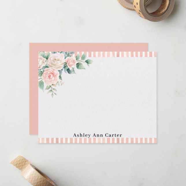 Personalised Floral Stationery Note Cards (Front/Back In Situ)