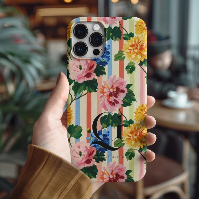 Personalised Floral Stripe Monogram Case-Mate iPhone Case (Creator Uploaded)