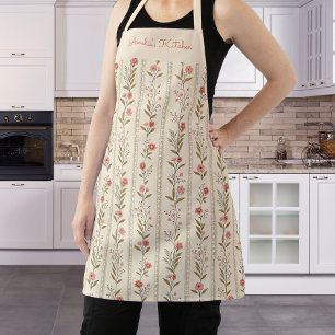 Personalised Floral Stripes Beige Pink Brown Apron