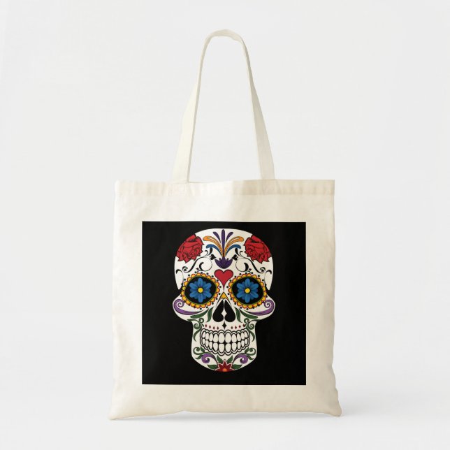 Personalised Floral Sugar Skull Tote Bag (Front)