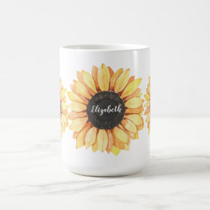 Personalised Floral Sunflower Monogrammed Coffee Mug