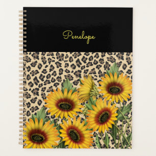 Personalised Floral Sunflowers Leopard Planner