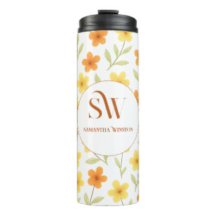 Personalised Floral Thermal Tumbler - Initials
