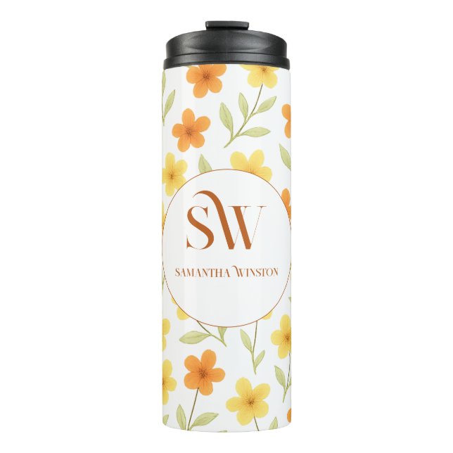 Personalised Floral Thermal Tumbler - Initials (Front)