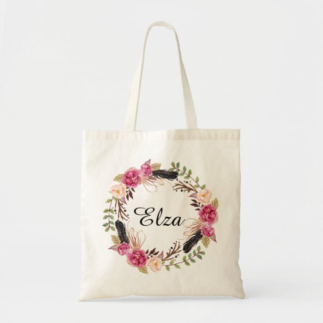 Personalised Floral Tote Bag Bridesmaid welcome (Front)