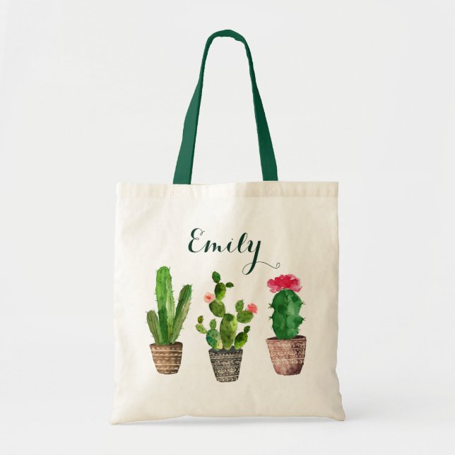Personalised Floral Tote Bag Cactus (Front)