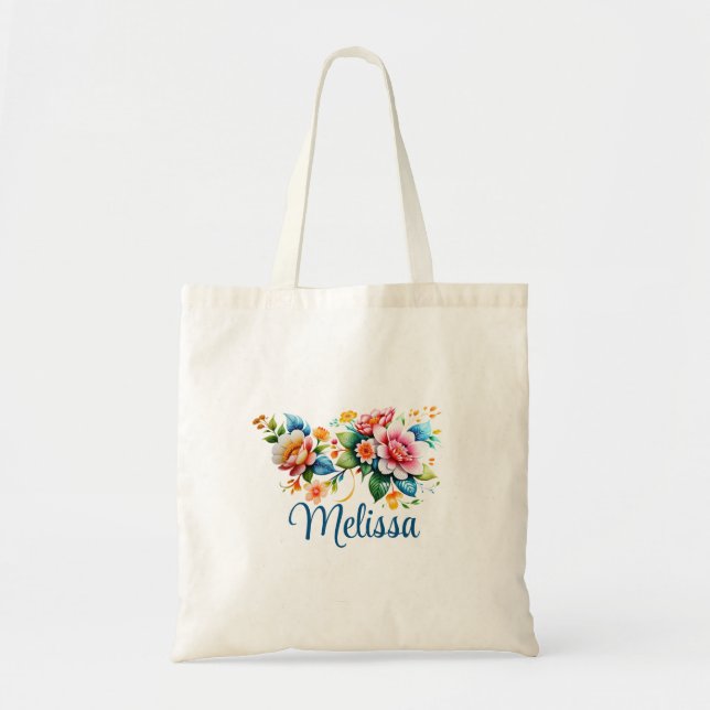 Personalised Floral Tote Bag with Name (Front)