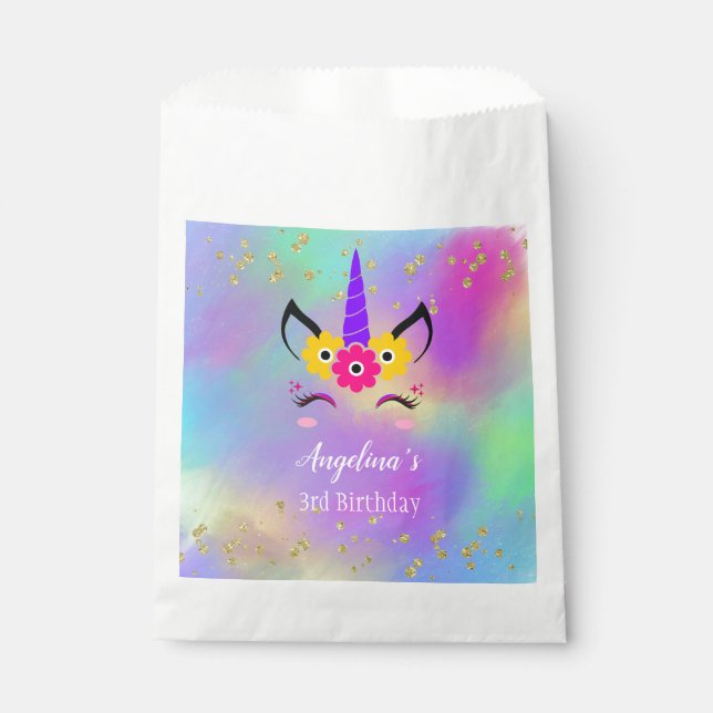 Personalised Floral Unicorn Birthday Favour Bag (Front)
