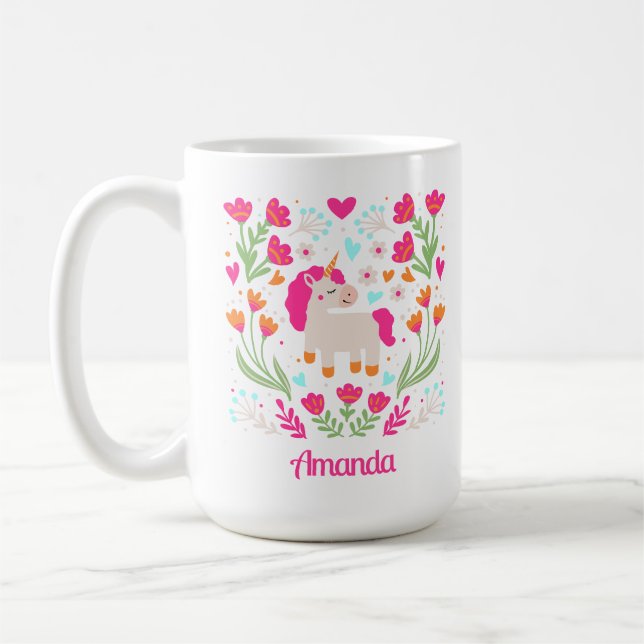 Personalised Floral Unicorn Coffee Mug (Left)