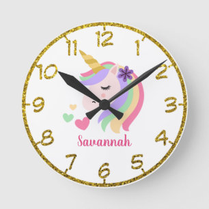 Personalised Floral Unicorn Round Clock
