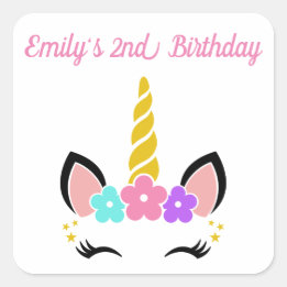 Personalised Floral Unicorn Square Sticker