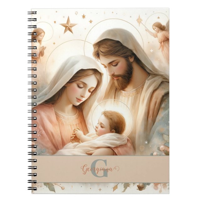 Personalised Floral Watercolor Baby Jesus Nativity Notebook (Front)