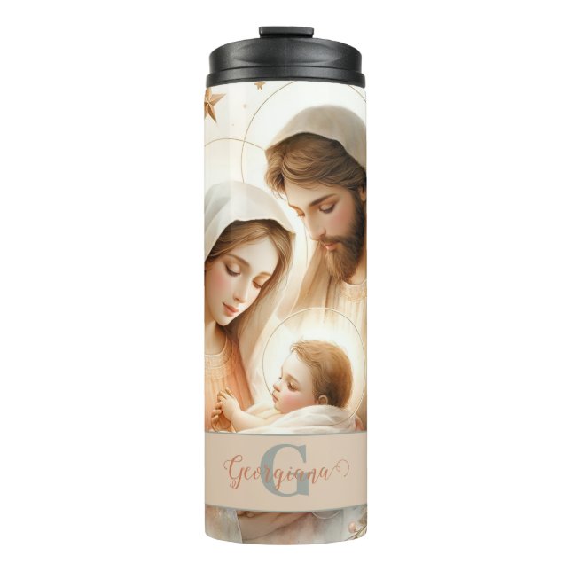 Personalised Floral Watercolor Baby Jesus Nativity Thermal Tumbler (Front)