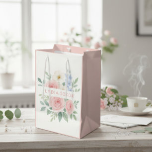 Personalised Floral Watercolor  Medium Gift Bag