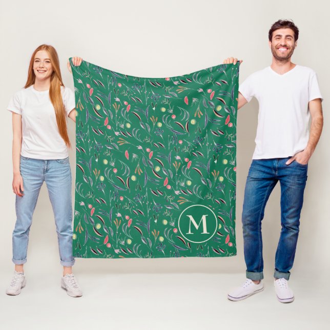 Personalised Floral Watercolor Monogram  Fleece Blanket (In Situ)
