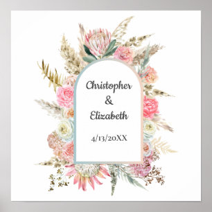 Personalised Floral Wedding Anniversary Names Date Poster