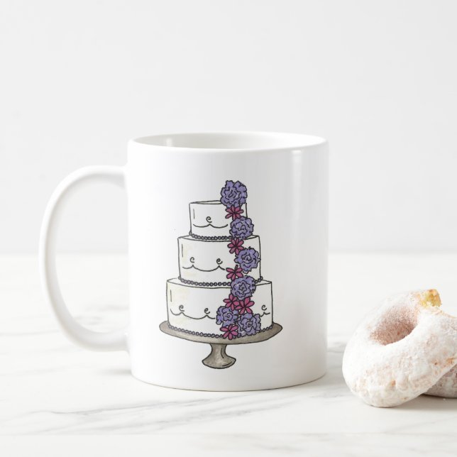 Personalised Floral Wedding Cake Bridal Shower Coffee Mug (With Donut)
