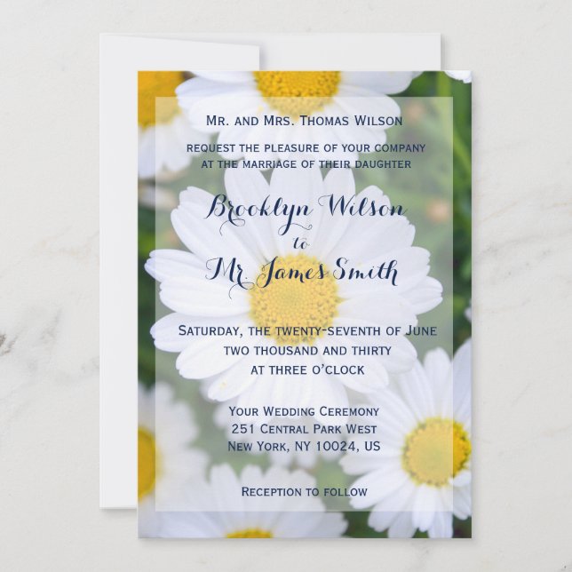 Personalised Floral Wedding Invitations Daisy (Front)