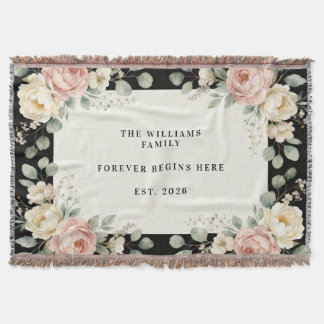 Personalised Floral Wedding Keepsake Family Name Throw Blanket