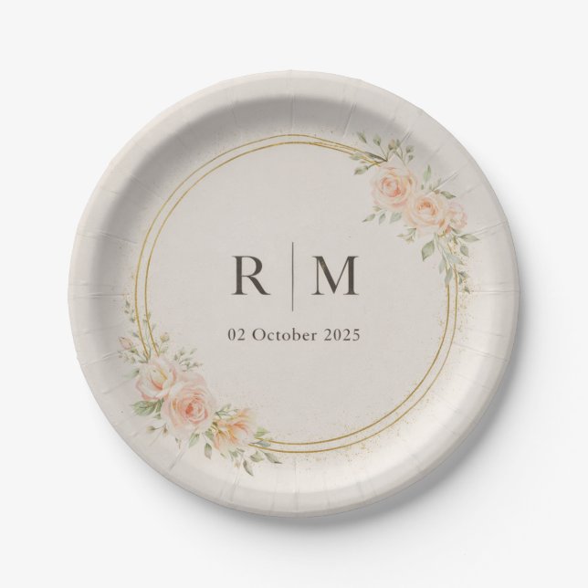Personalised Floral Wedding Paper Plates (Front)