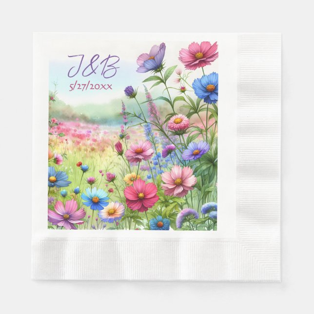 Personalised Floral Wedding Personalised Napkin (Front)