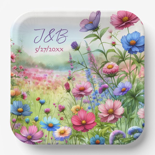 Personalised Floral Wedding Personalised Paper Plate (Front)