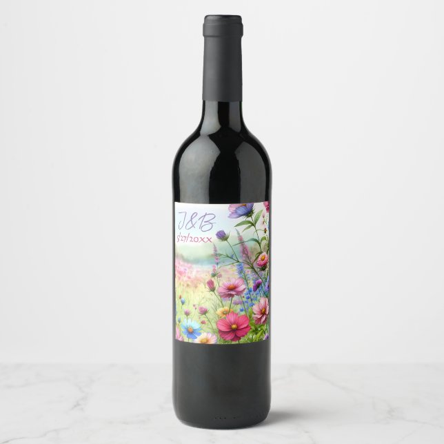 Personalised Floral Wedding Personalised Wine Label (Front)