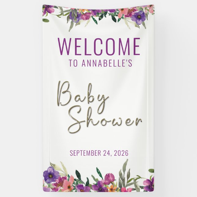 Personalised Floral Welcome Girl Baby Shower Banner (Vertical)