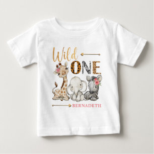 Personalised Floral WILD ONE Safari First Birthday Baby T-Shirt