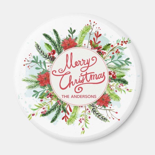 Personalised Floral Wreath Christmas | Magnet (Front)