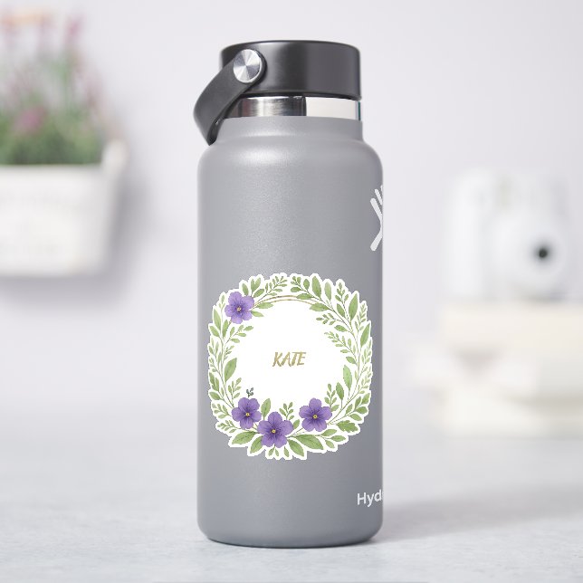 Personalised Floral Wreath – Custom Name  (HydroFlask)
