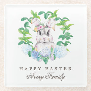 Personalised Floral Wreath Easter Glass Coaster