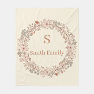 Personalised Floral Wreath Family Name Fleece Blanket
