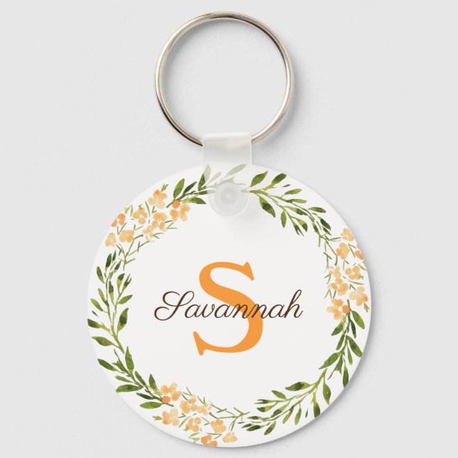 Personalised floral wreath key ring (Front)