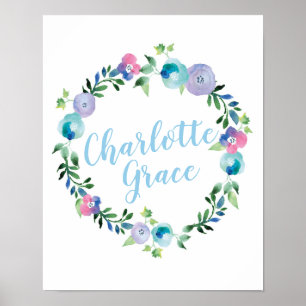 Personalised Floral wreath name poster print
