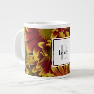 Personalised floral, yellow daisy w name/initial large coffee mug