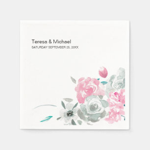 Personalised Flower blossom watercolor Wedding Napkin
