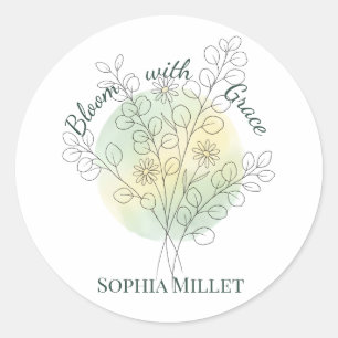 Personalised Flower Custom Name Floral Classic Round Sticker