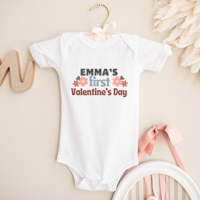 Personalised Flower First Valentine's Day Cute Baby Bodysuit (Creator Uploaded)