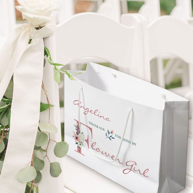 Personalised Flower Girl Elegant Floral Thank You Large Gift Bag (Flower Girl Gift Bag with personalized thank you)